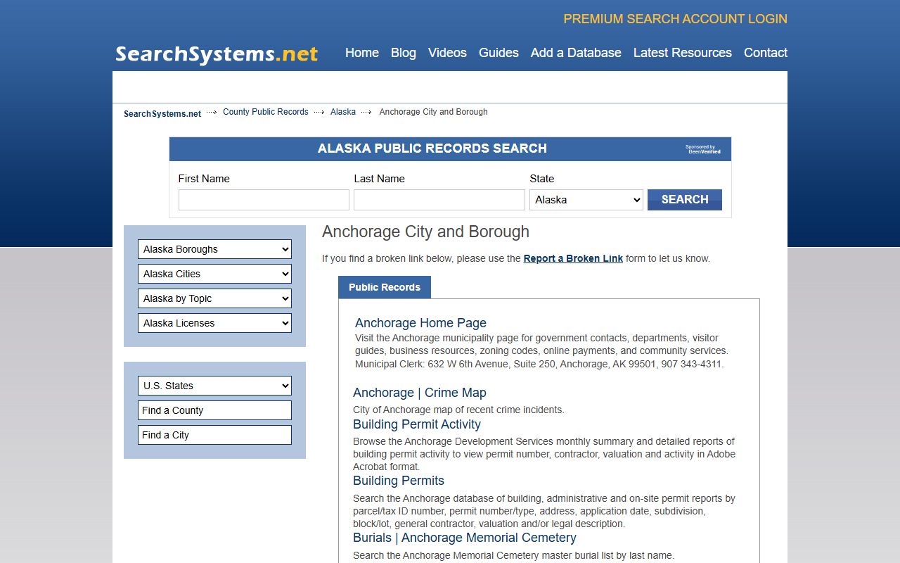 Anchorage Municipality White Pages public records search