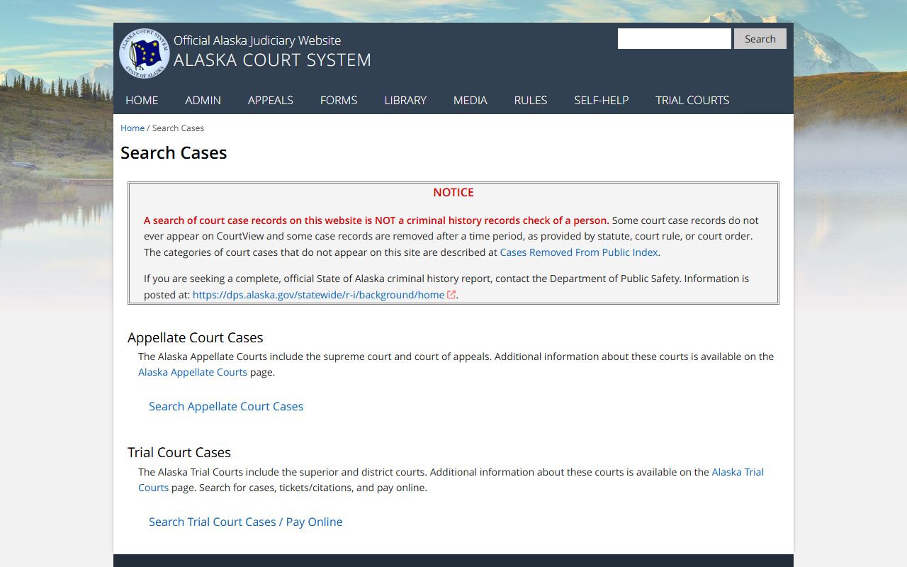 Alaska White Pages court search portal