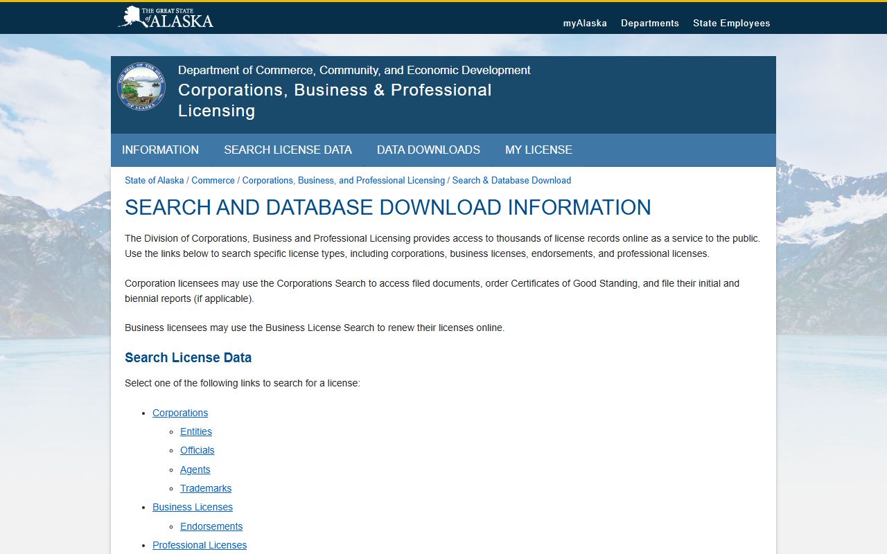 Alaska White Pages business licensing records